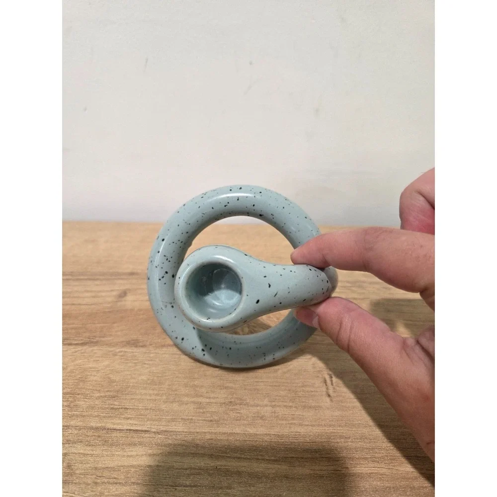 Virginia Sin Speckled Blue Ceramic Candleholder Modern 4''